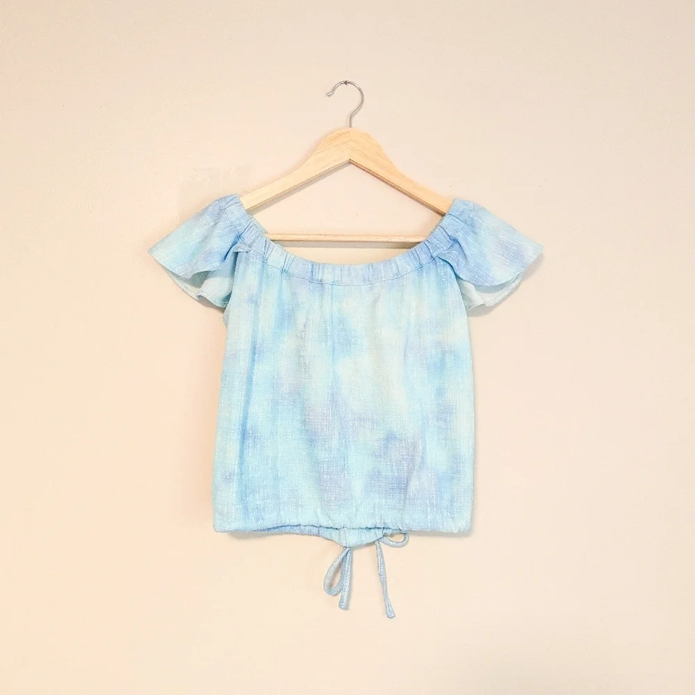 Madewell Marbled Blue Crop Top With Buttons - Picture 2 of 2